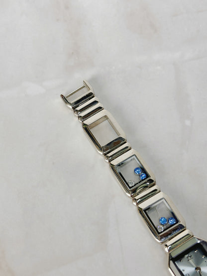 Silver Tone Bracelet Watch with Blue Crystal Accents – Square Case – Quartz – New Battery