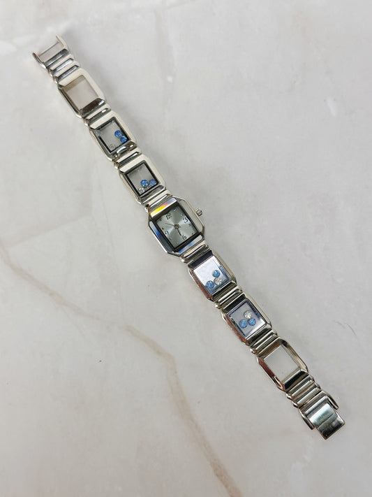 Silver Tone Bracelet Watch with Blue Crystal Accents – Square Case – Quartz – New Battery