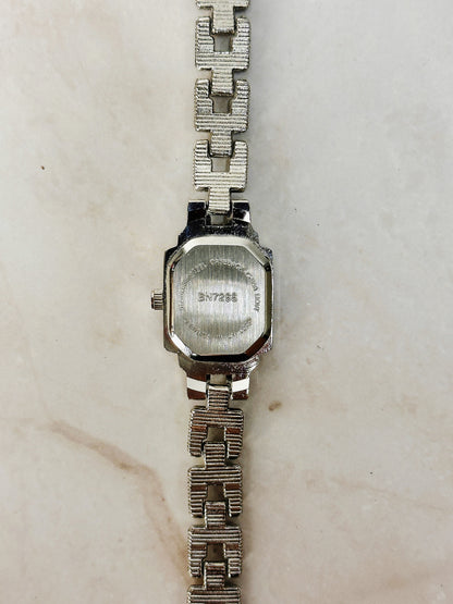 Vintage Style Silver Tone Rhinestone Bracelet Watch – Rectangular Dial – Ladies – New Battery