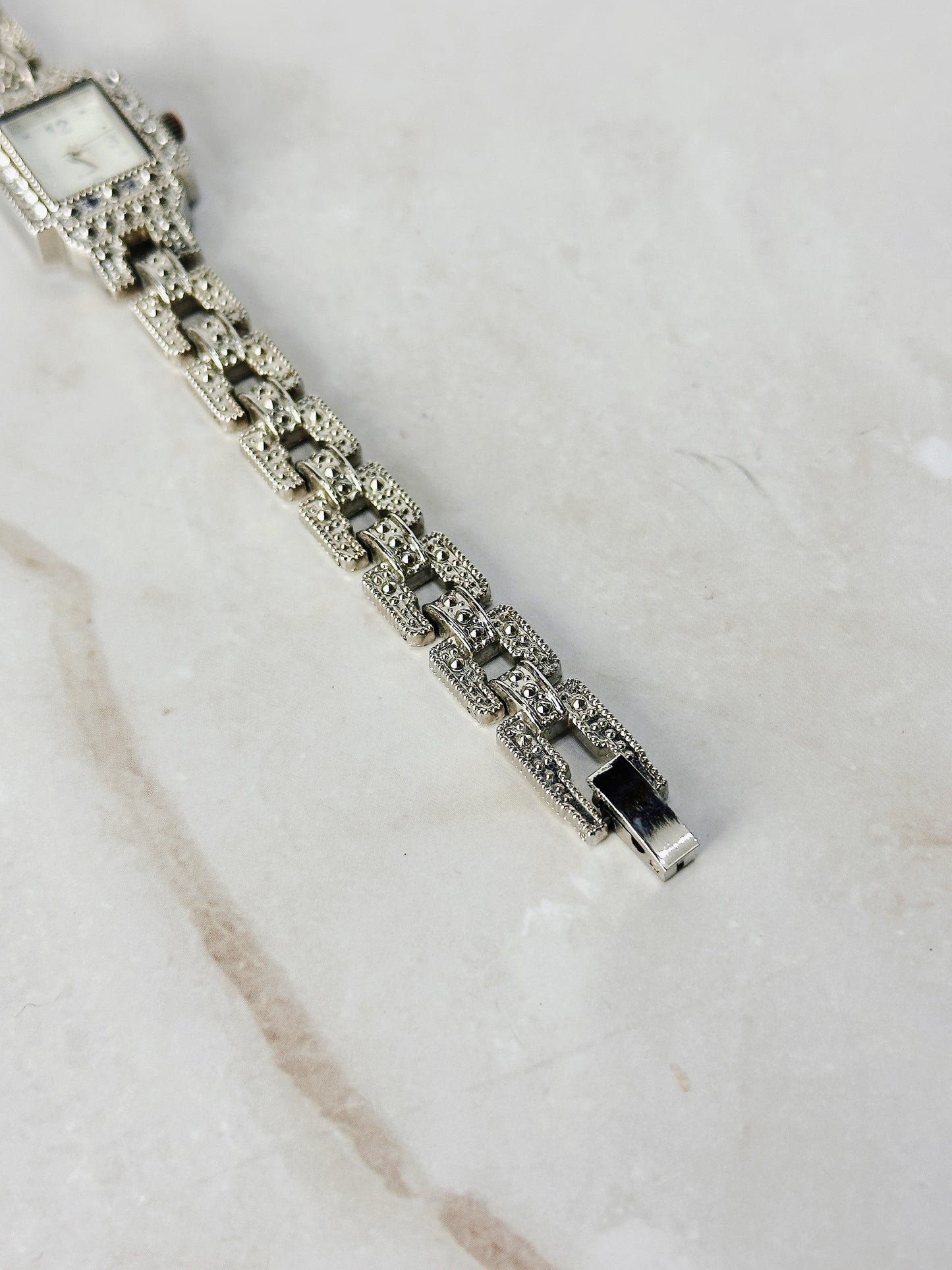 Vintage Style Silver Tone Rhinestone Bracelet Watch – Rectangular Dial – Ladies – New Battery