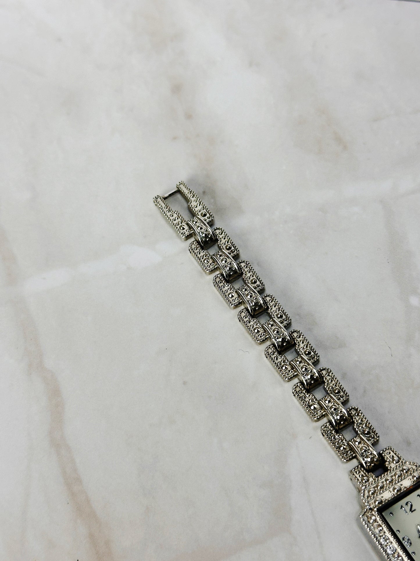 Vintage Style Silver Tone Rhinestone Bracelet Watch – Rectangular Dial – Ladies – New Battery