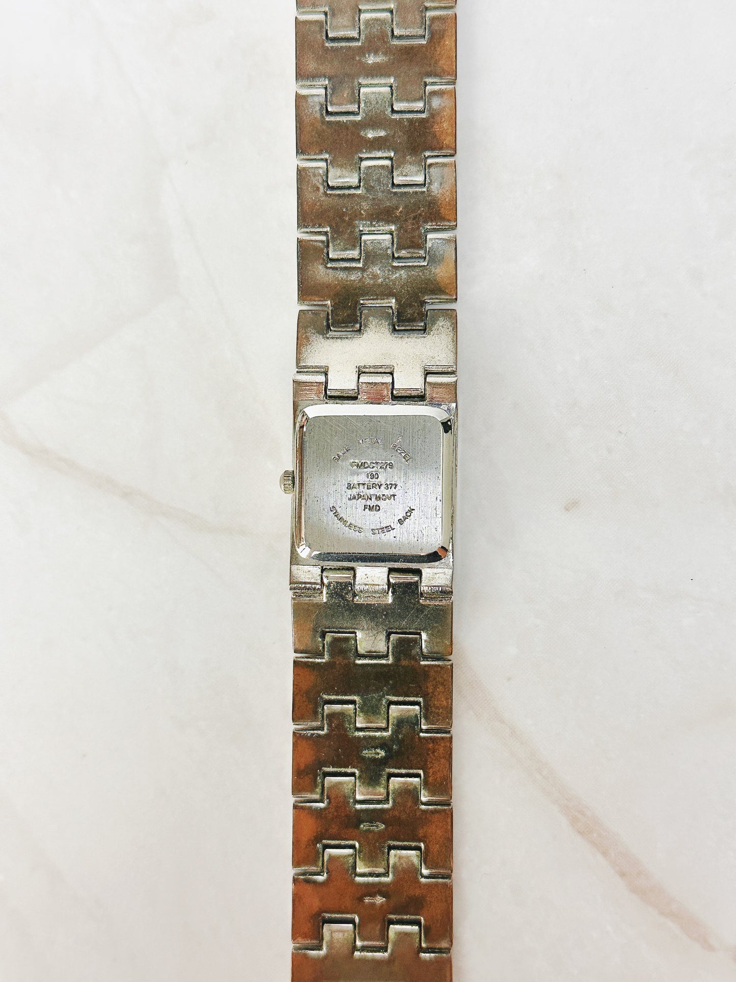 Vintage Silver Tone Square Quartz Watch – Textured Bracelet – Ladies – New Battery