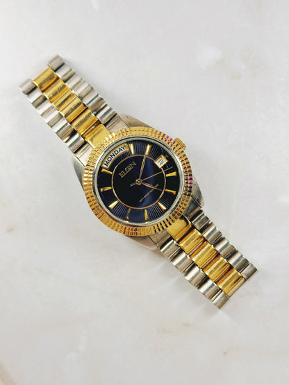 Elgin Two-Tone Quartz Men Watch – Day & Date – Blue Dial