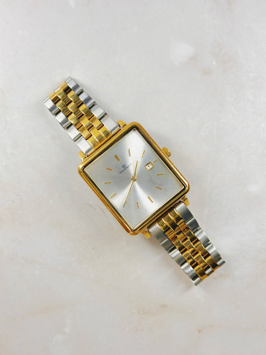 Waldor & Co Two-Tone Square Watch – Silver Dial – Date – Ladies – New Battery