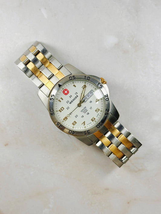 Wenger Swiss Military Two-Tone Watch – Day & Date – 100M – Swiss Made – New Battery