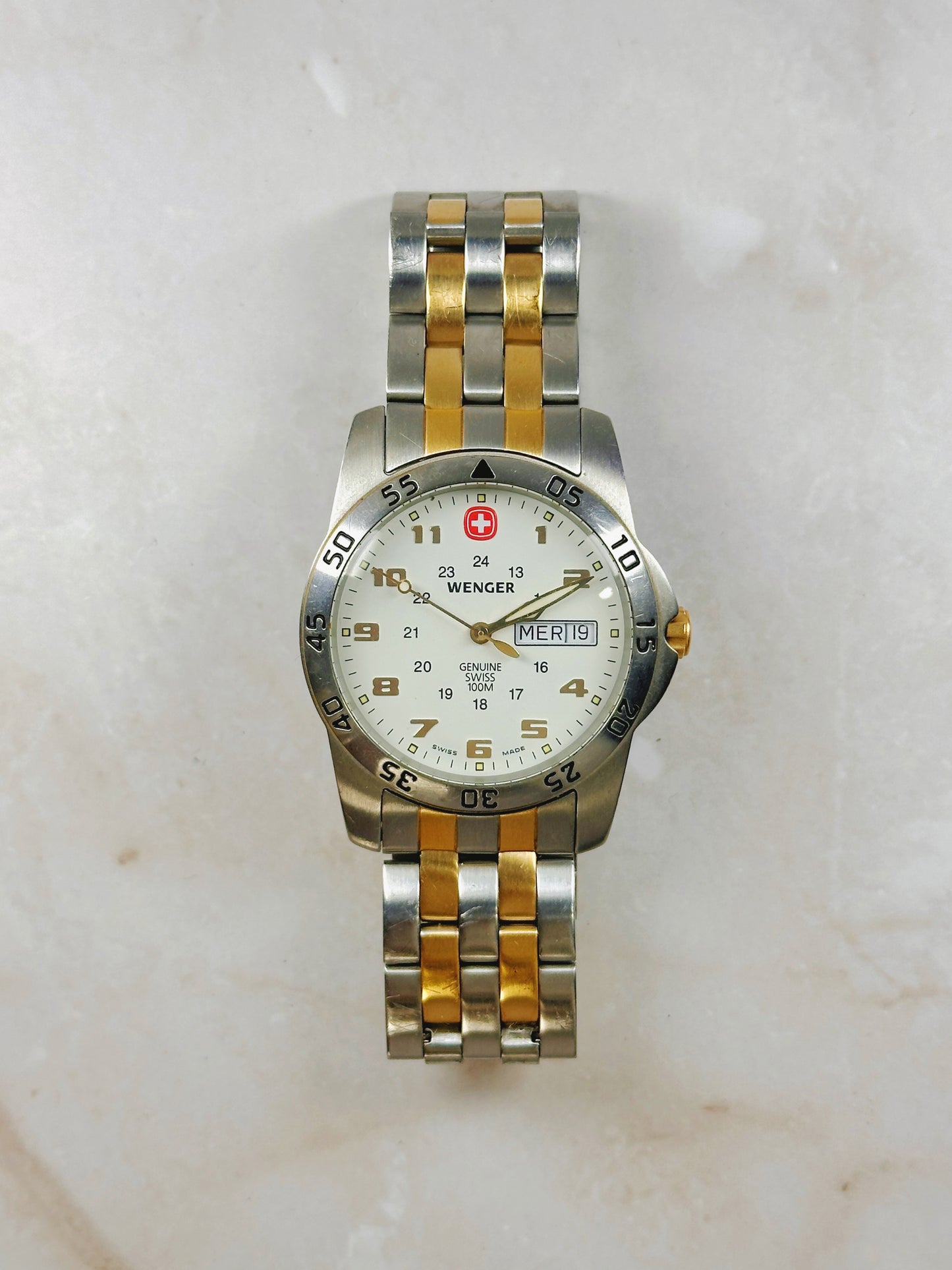 Wenger Swiss Military Two-Tone Watch – Day & Date – 100M – Swiss Made – New Battery