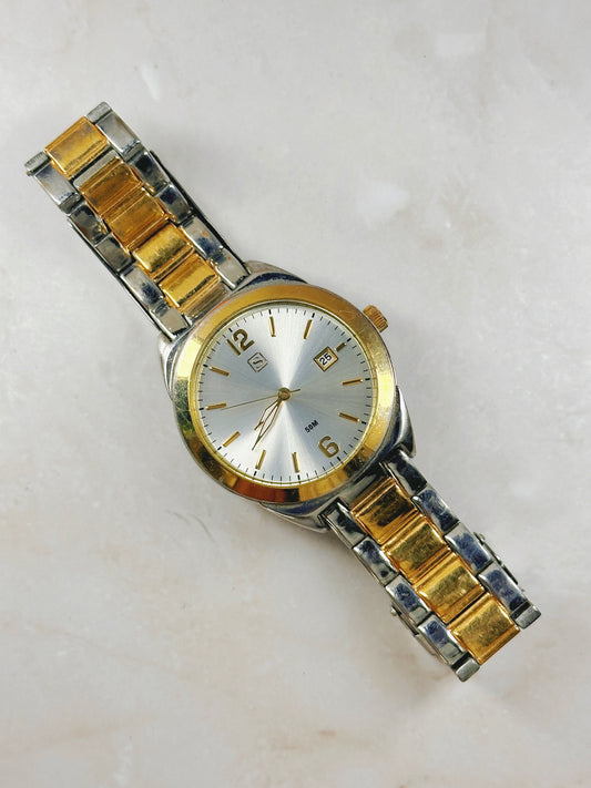 Two-Tone Quartz Watch – Date – 50M Water Resistant – Gold Bezel – New Battery