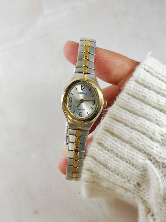 Carriage Ladies Two-Tone Watch – Silver Dial – Gold Bezel – New Battery