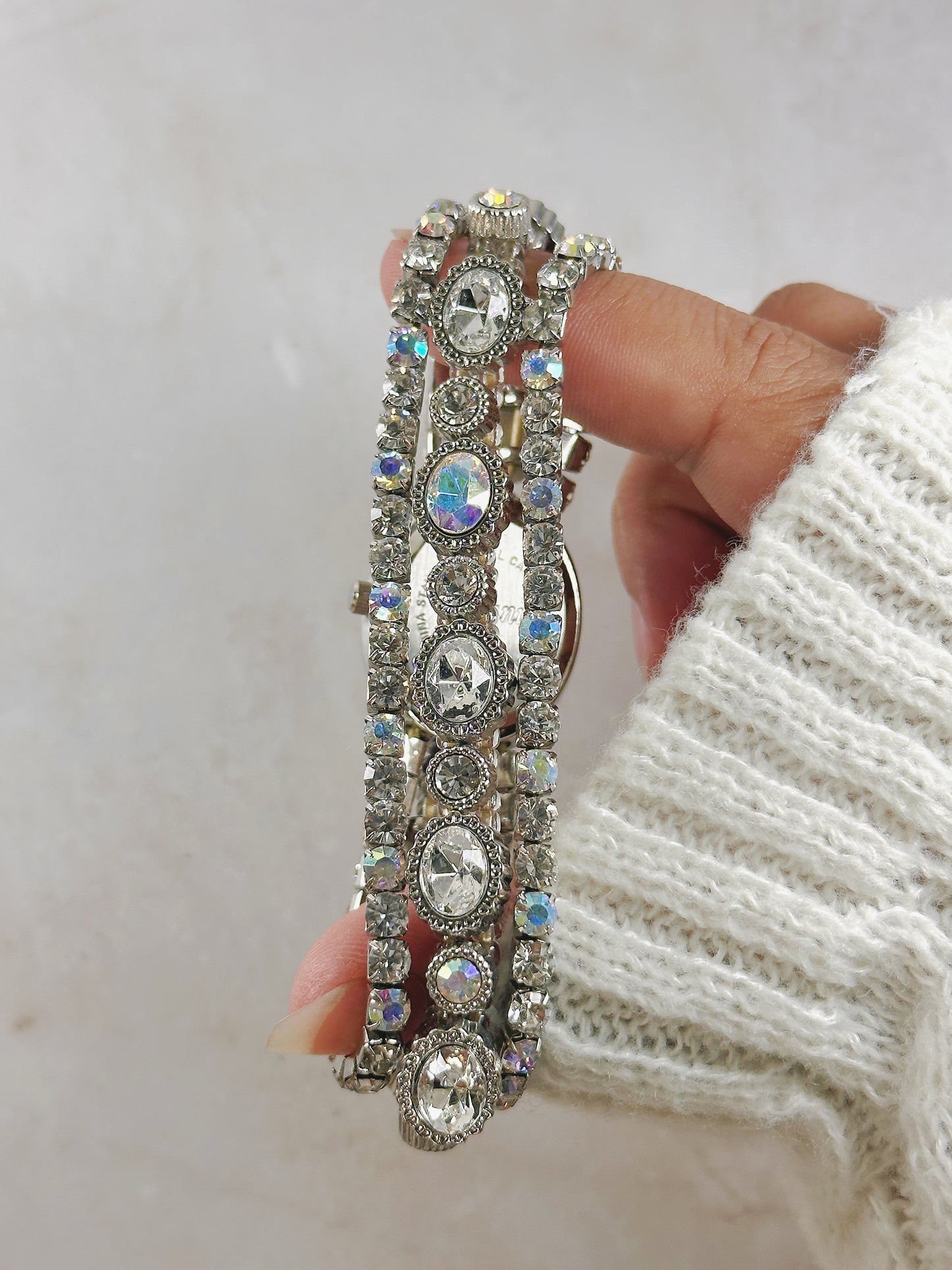 Cerentino Rhinestone Bracelet Watch – Silver Tone – Oval Dial – New Battery