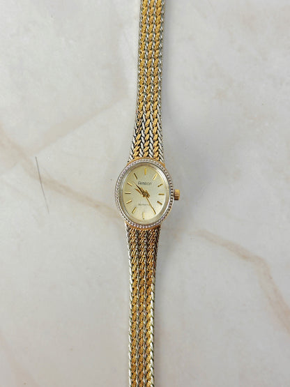 Armitron Two-Tone Braided Bracelet Watch – Gold Dial – Crystal Bezel – Quartz – New Battery
