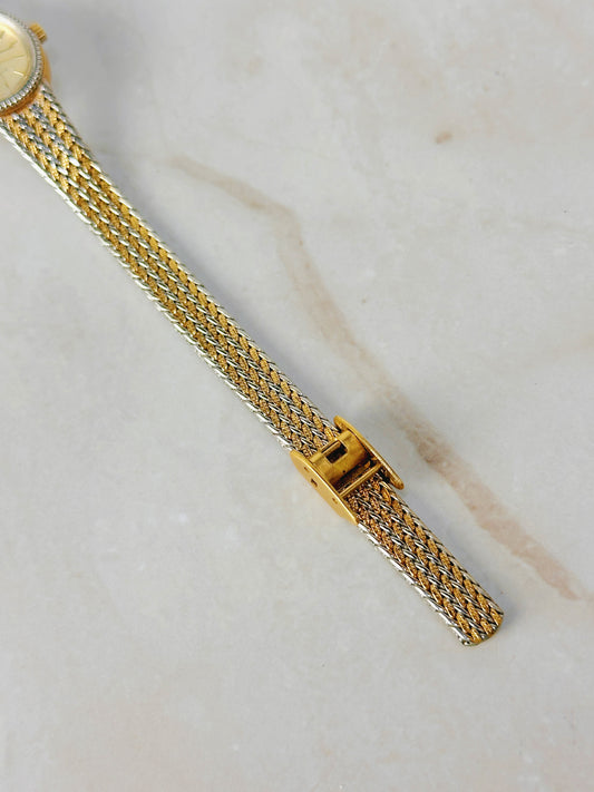 Armitron Two-Tone Braided Bracelet Watch – Gold Dial – Crystal Bezel – Quartz – New Battery