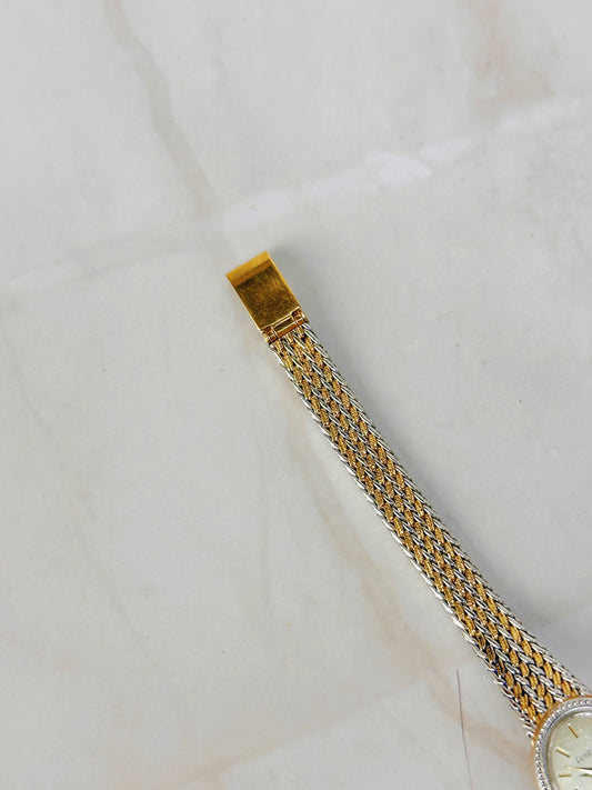 Armitron Two-Tone Braided Bracelet Watch – Gold Dial – Crystal Bezel – Quartz – New Battery