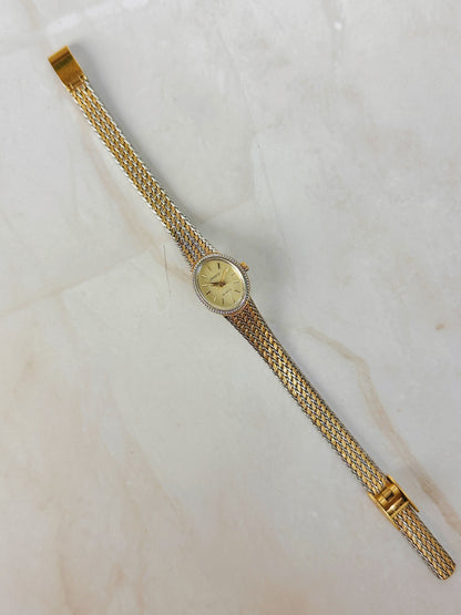 Armitron Two-Tone Braided Bracelet Watch – Gold Dial – Crystal Bezel – Quartz – New Battery