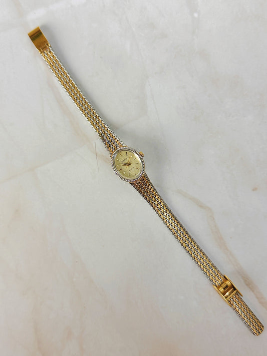 Armitron Two-Tone Braided Bracelet Watch – Gold Dial – Crystal Bezel – Quartz – New Battery