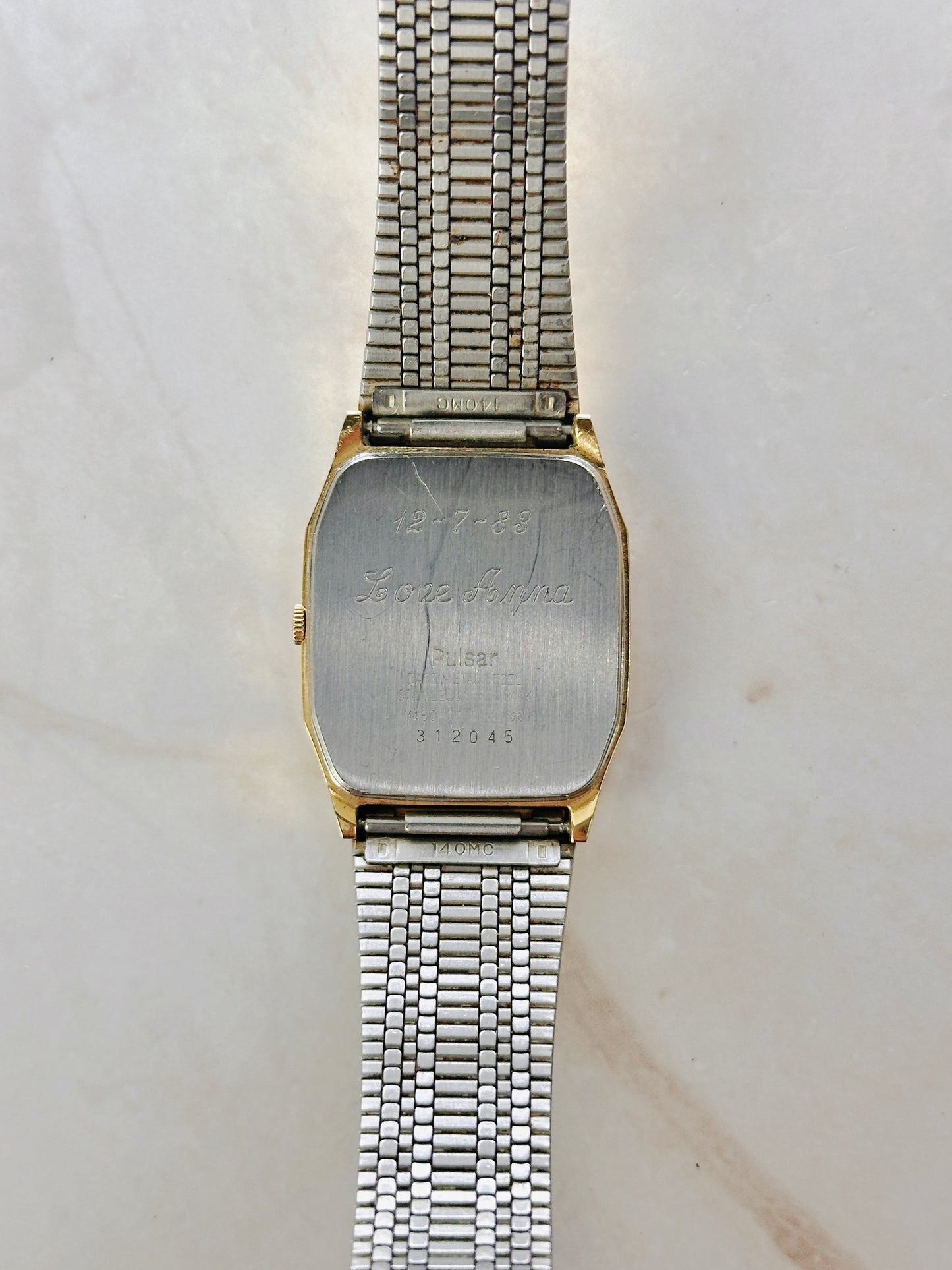 Pulsar Gold Tone Quartz Watch – Black & Gold Dial – Integrated Bracelet – Needs Adjustment