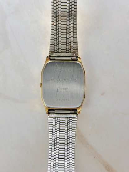 Pulsar Gold Tone Quartz Watch – Black & Gold Dial – Integrated Bracelet – Needs Adjustment