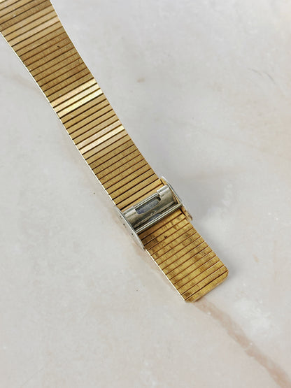 Pulsar Gold Tone Quartz Watch – Black & Gold Dial – Integrated Bracelet – Needs Adjustment