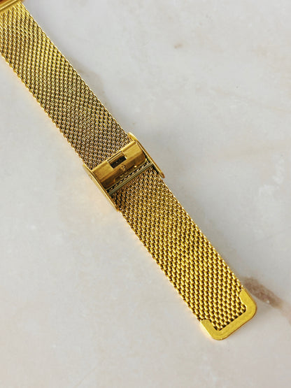 SK Shengke Gold Tone Rectangular Watch – Mesh Bracelet – Minimalist Dial – Quartz – New Battery