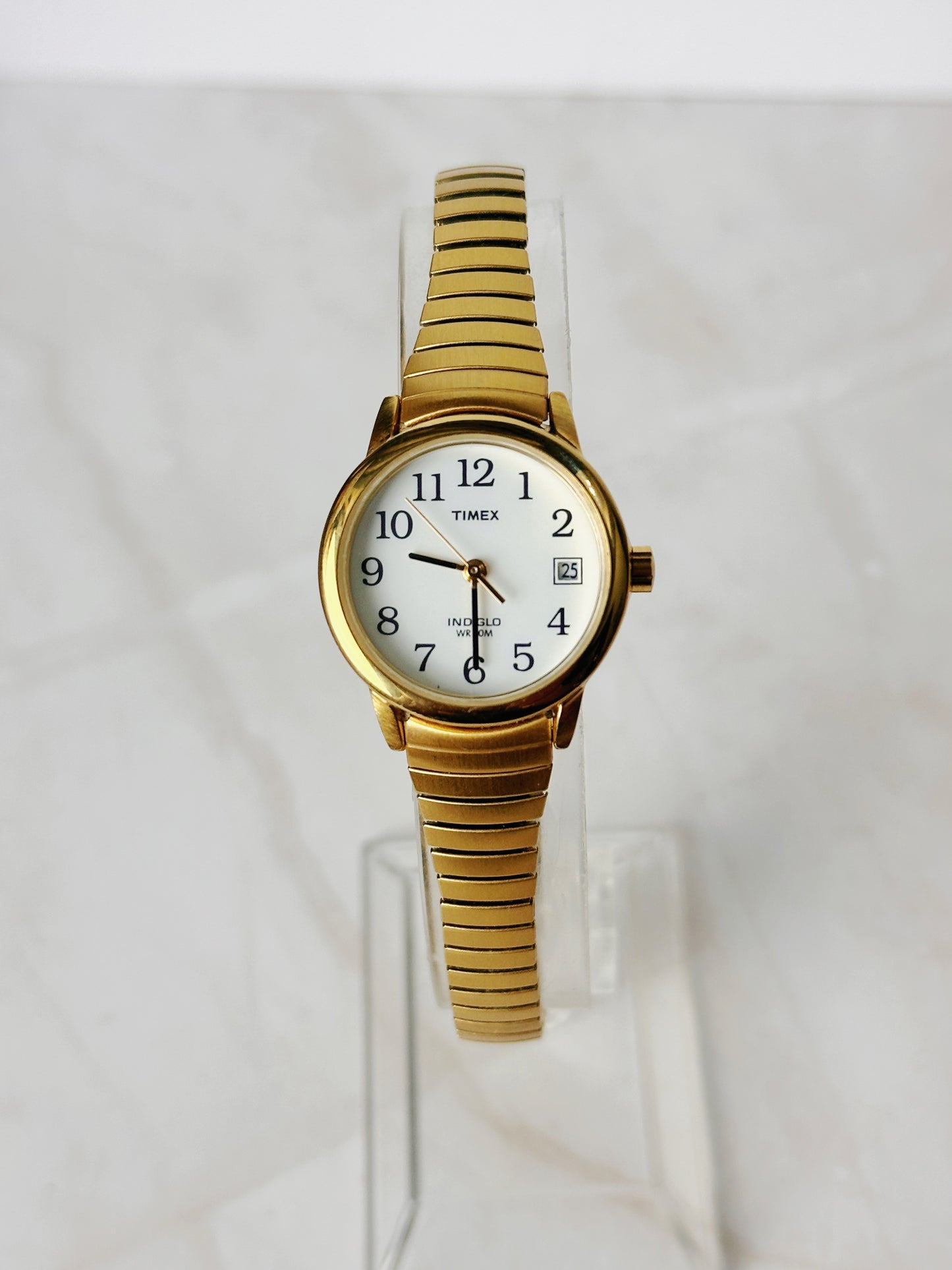 Timex Indiglo Gold Tone Quartz Watch – Ladies – Date – Expansion Bracelet – New Battery