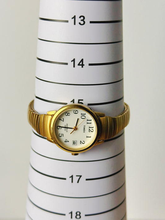 Timex Indiglo Gold Tone Quartz Watch – Ladies – Date – Expansion Bracelet – New Battery