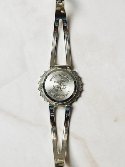 Vintage Rhinestone Oval Watch – Silver Tone Bangle Style – Japan Movement – New Battery