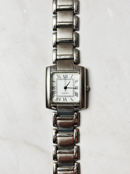 Vintage Tank Style Silver Tone Rectangular Watch – Roman Numerals – Quartz – New Battery