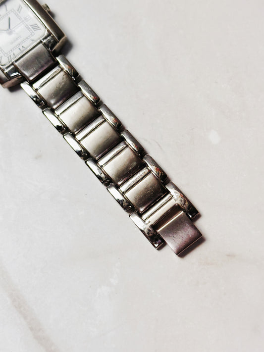 Vintage Tank Style Silver Tone Rectangular Watch – Roman Numerals – Quartz – New Battery