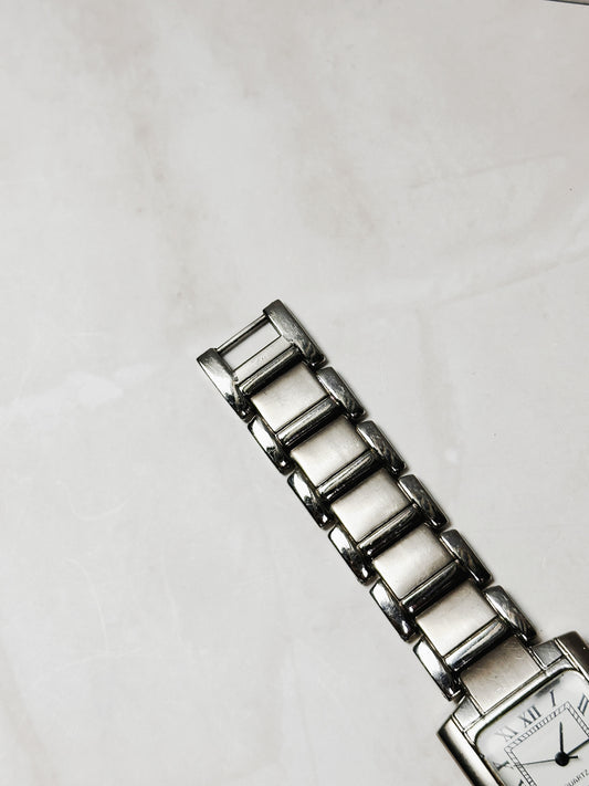 Vintage Tank Style Silver Tone Rectangular Watch – Roman Numerals – Quartz – New Battery
