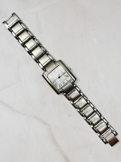 Vintage Tank Style Silver Tone Rectangular Watch – Roman Numerals – Quartz – New Battery