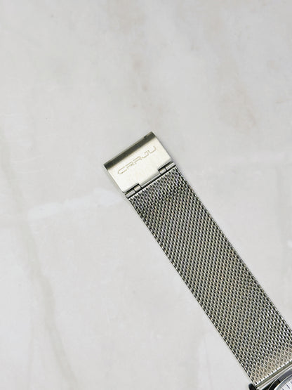 CRRJU Minimalist Silver Tone Watch – Date – Mesh Bracelet – Quartz – New Battery
