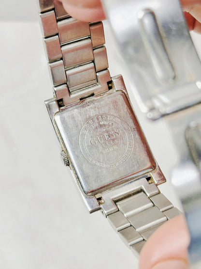 GUESS Steel Rectangular Watch – Date – Stainless Steel Bracelet – New Battery
