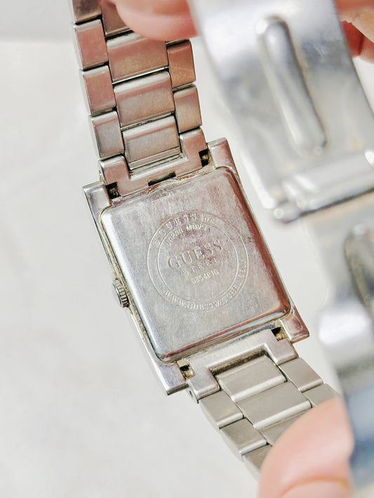 GUESS Steel Rectangular Watch – Date – Stainless Steel Bracelet – New Battery