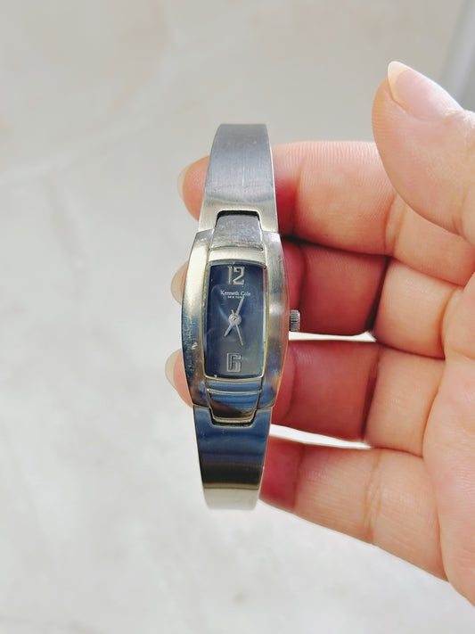 Kenneth Cole New York Silver Tone Bangle Watch – Blue Dial – Stainless Steel – Water Resistant – New Battery