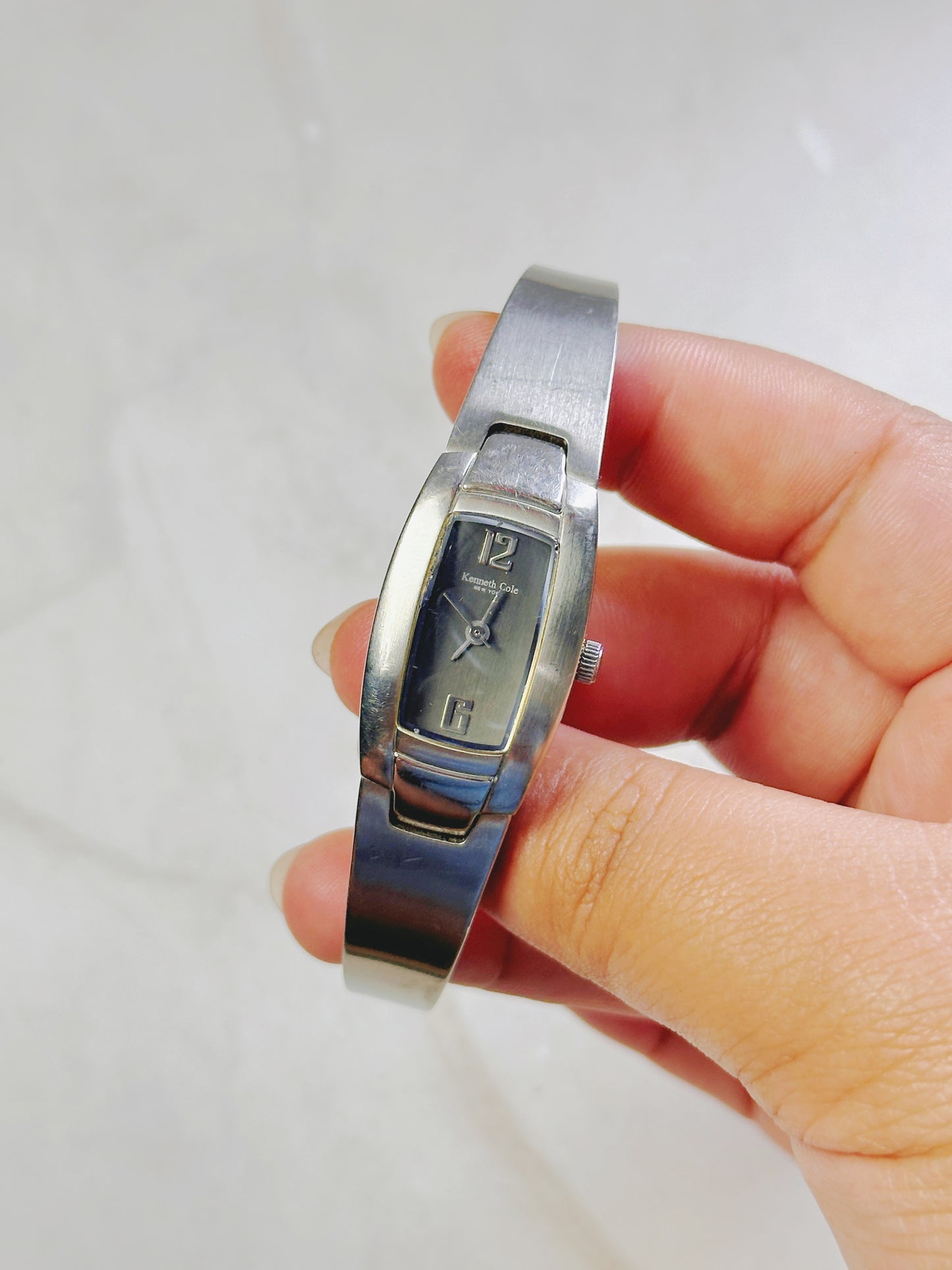 Kenneth Cole New York Silver Tone Bangle Watch – Blue Dial – Stainless Steel – Water Resistant – New Battery