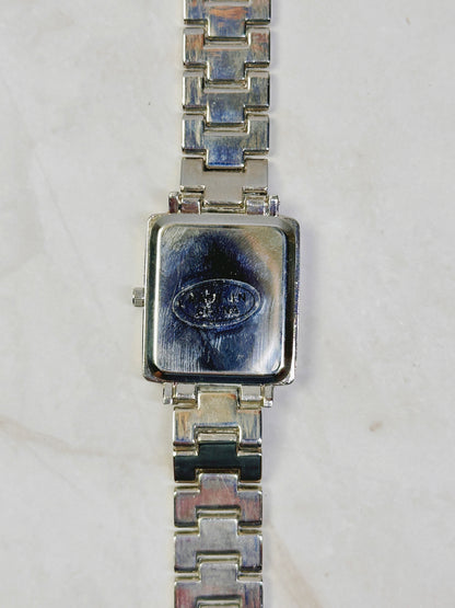 Silver Tone Square Tank Style Watch – Roman Numerals – Stainless Steel Bracelet – Quartz – New Battery