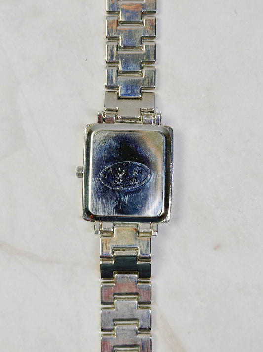 Silver Tone Square Tank Style Watch – Roman Numerals – Stainless Steel Bracelet – Quartz – New Battery