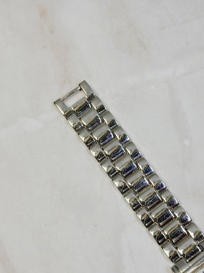 Silver Tone Square Tank Style Watch – Roman Numerals – Stainless Steel Bracelet – Quartz – New Battery