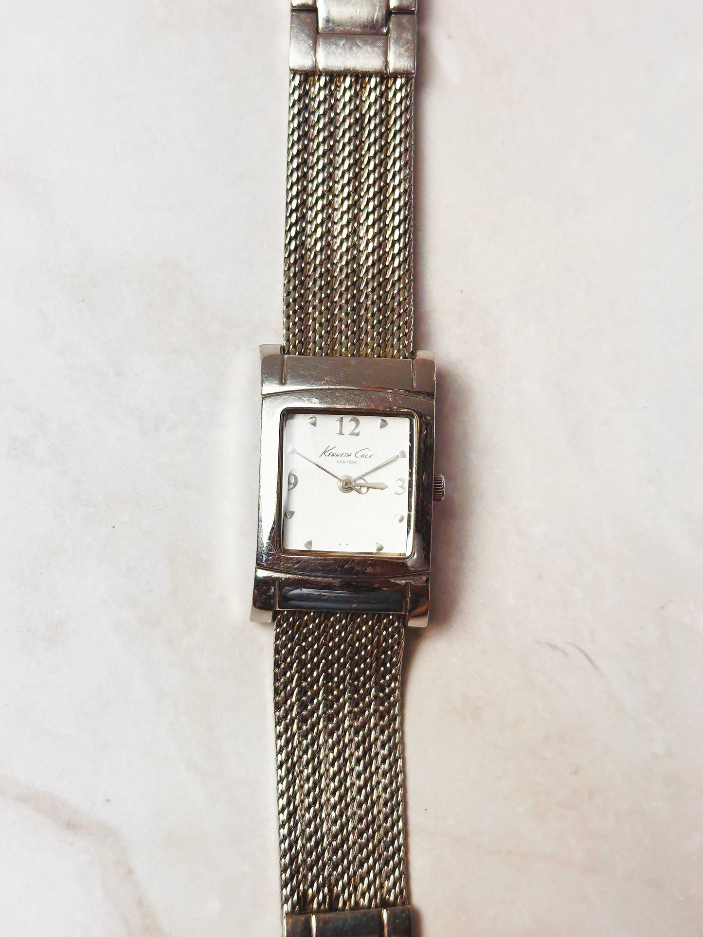 Kenneth Cole New York Silver Tone Rectangular Men's Watch – Mesh Bracelet – Quartz – New Battery