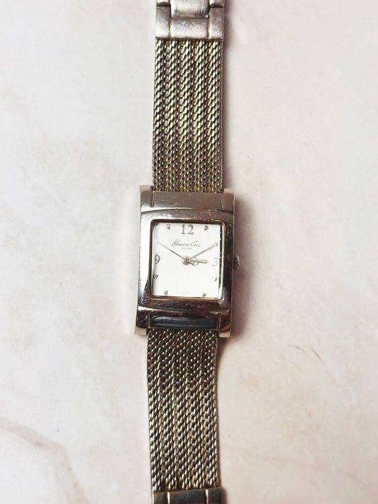 Kenneth Cole New York Silver Tone Rectangular Men's Watch – Mesh Bracelet – Quartz – New Battery