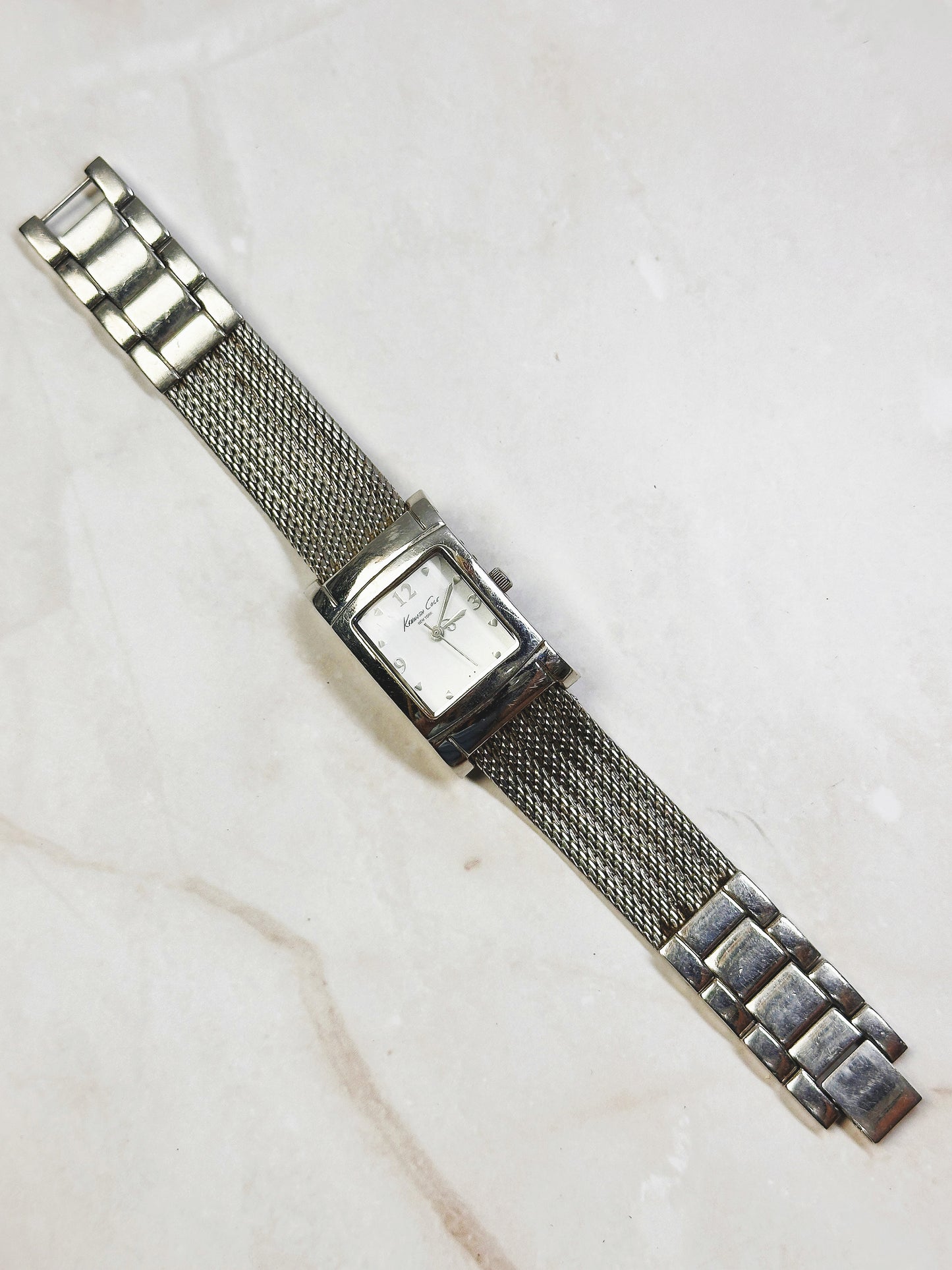 Kenneth Cole New York Silver Tone Rectangular Men's Watch – Mesh Bracelet – Quartz – New Battery