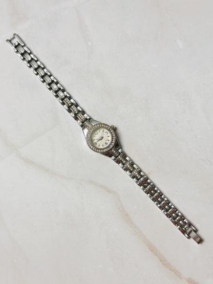 Silver Tone Rhinestone Accent Bracelet Watch – Cream Dial – Japan Movt – New Battery