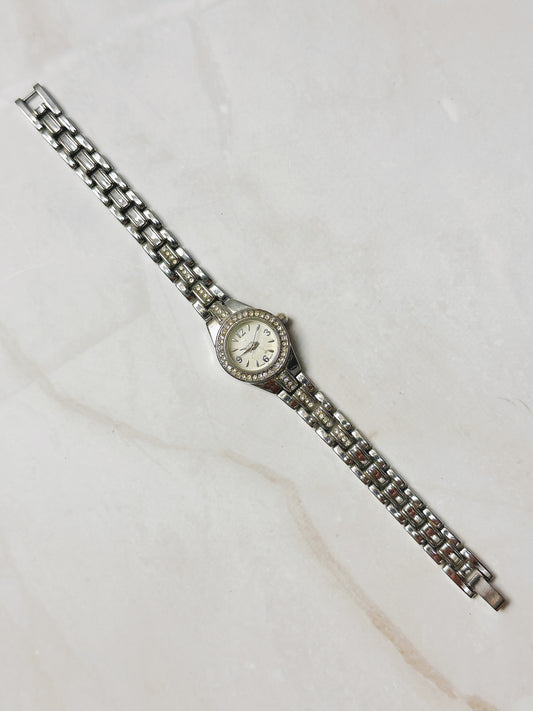 Silver Tone Rhinestone Accent Bracelet Watch – Cream Dial – Japan Movt – New Battery