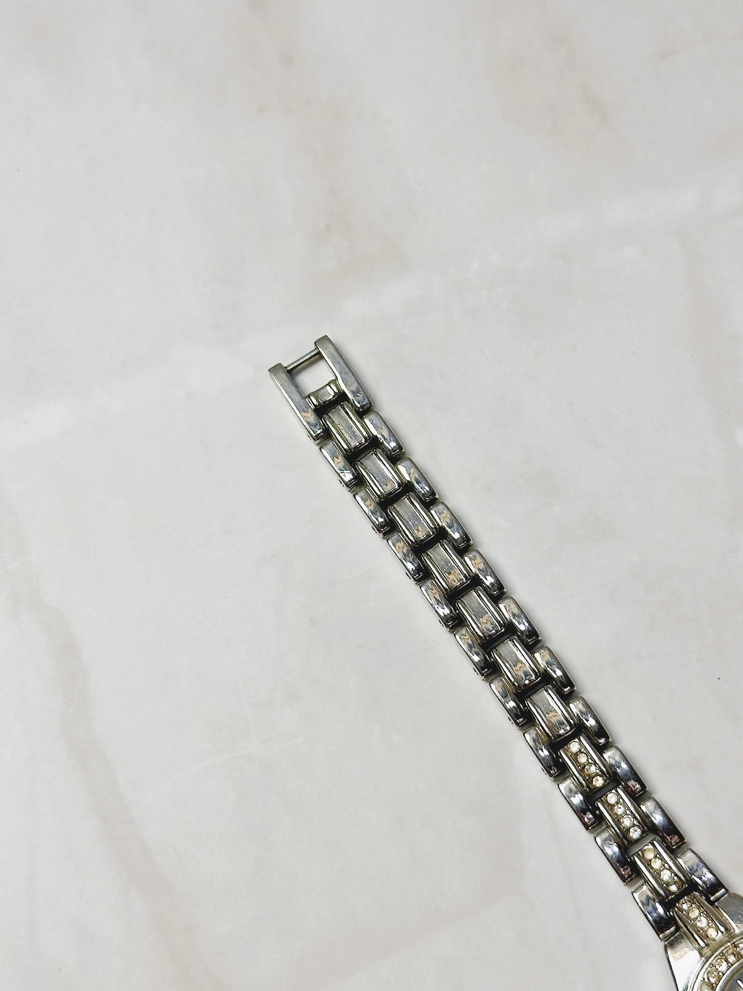 Silver Tone Rhinestone Accent Bracelet Watch – Cream Dial – Japan Movt – New Battery