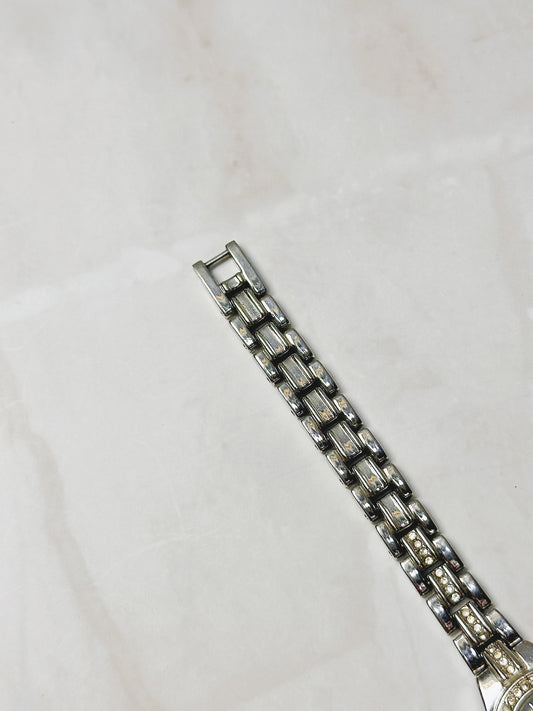 Silver Tone Rhinestone Accent Bracelet Watch – Cream Dial – Japan Movt – New Battery