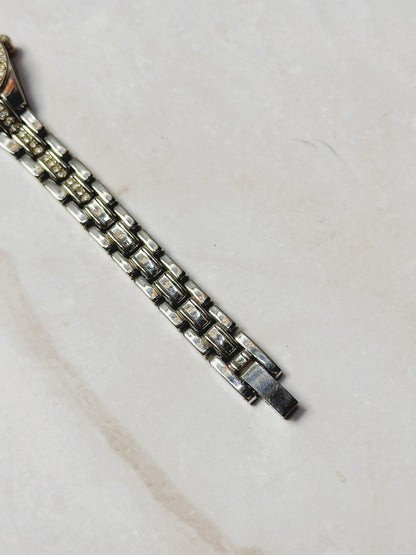 Silver Tone Rhinestone Accent Bracelet Watch – Cream Dial – Japan Movt – New Battery