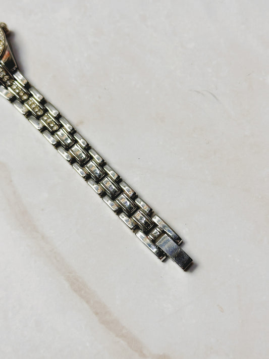 Silver Tone Rhinestone Accent Bracelet Watch – Cream Dial – Japan Movt – New Battery