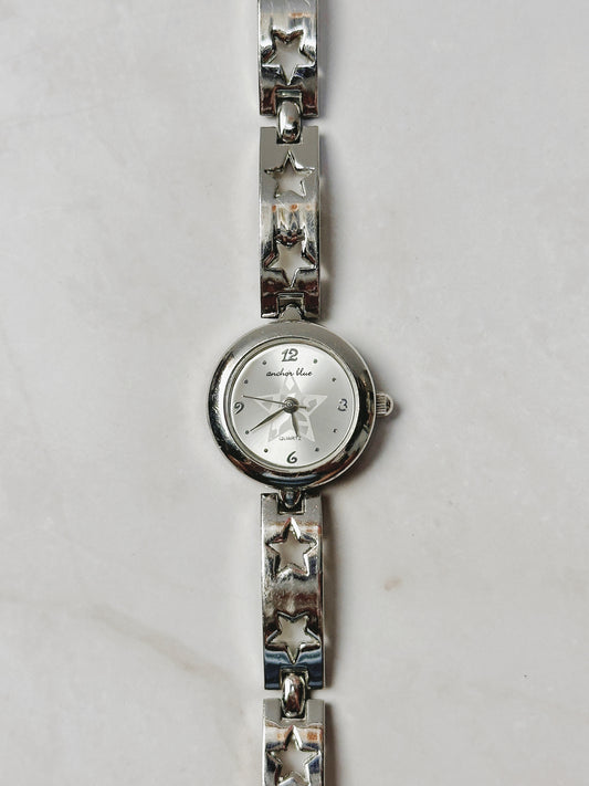 Anchor Blue Silver Tone Star Link Bracelet Watch – White Dial – Quartz – New Battery
