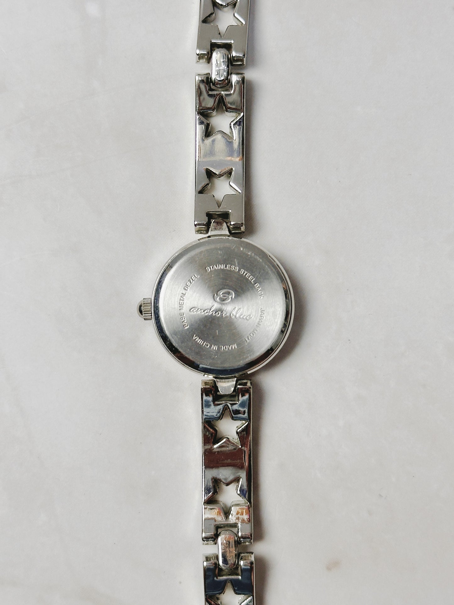 Anchor Blue Silver Tone Star Link Bracelet Watch – White Dial – Quartz – New Battery