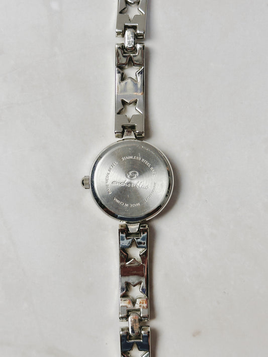 Anchor Blue Silver Tone Star Link Bracelet Watch – White Dial – Quartz – New Battery