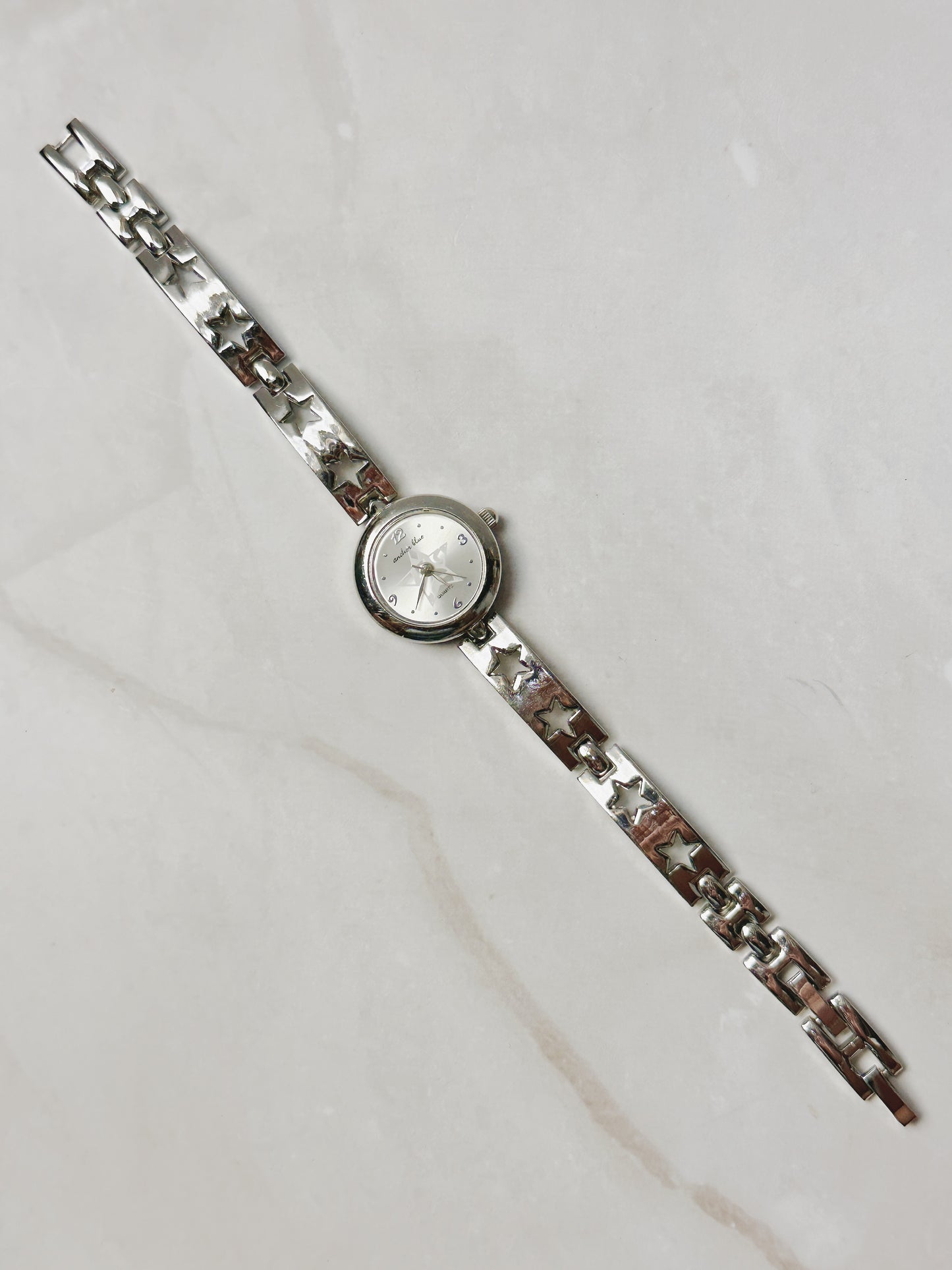 Anchor Blue Silver Tone Star Link Bracelet Watch – White Dial – Quartz – New Battery